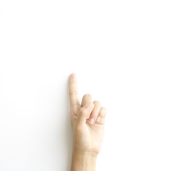 asia woman  hands hold sign on a white background