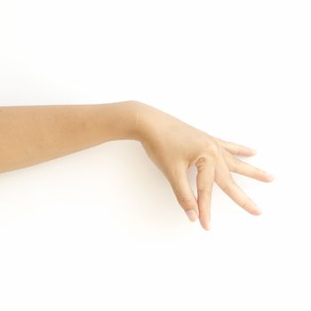 asia woman  hands hold sign on a white background