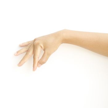 asia woman  hands hold sign on a white background