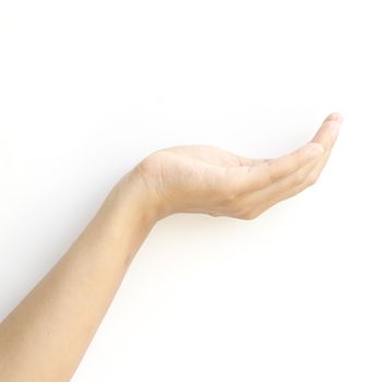 asia female open hand on a white background