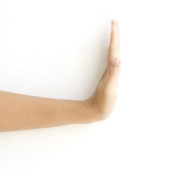 asia woman  hands hold sign on a white background