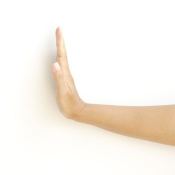 asia woman  hands hold sign on a white background