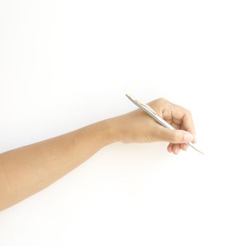 female hand writing on a white background