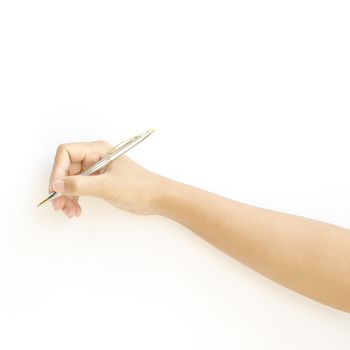 female hand writing on a white background