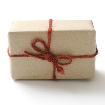 single craft cardboard gift box on a white background