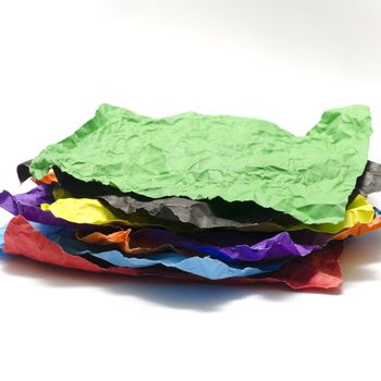 color crumpled paper on a white background
