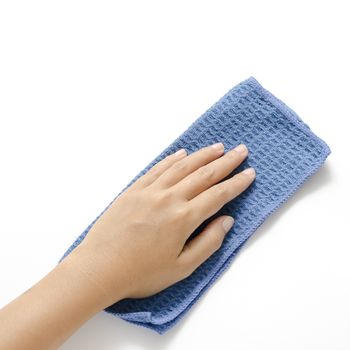 hang with blue rag cleaning on a white background