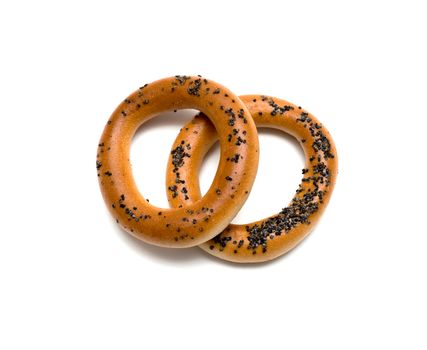 bagels with poppy seeds on a white background