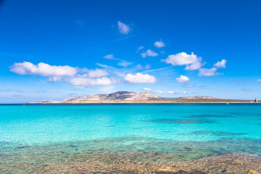 Beautiful turquoise blue mediterranean Pelosa beach near Stintino,Sardinia, Italy.