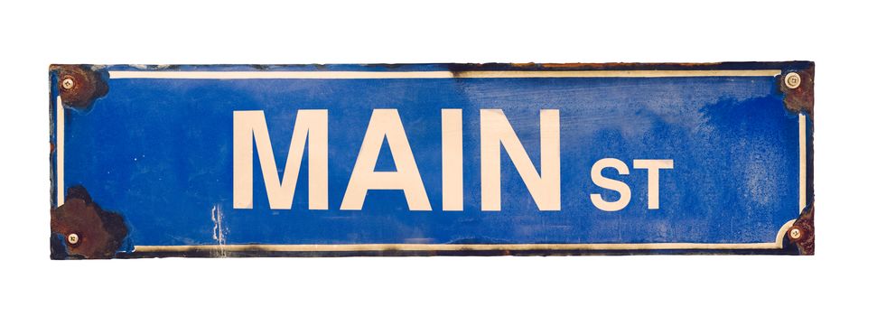 Isolated Grungy Blue VIntage Main Street USA Sign