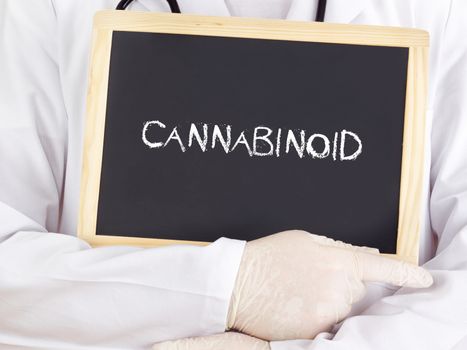 Doctor shows information on blackboard: cannabinoid
