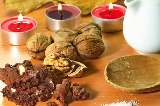 Photo shows a closeup of a various baking ingredients on a table.