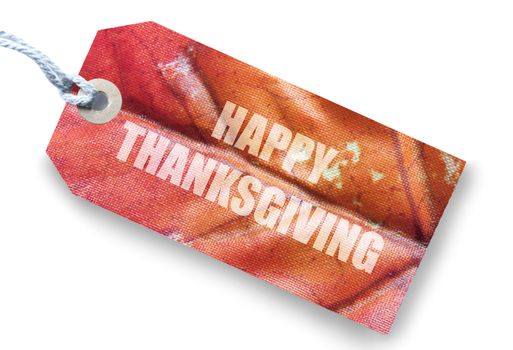 Happy thanksgiving autumn gift tag over a white background 