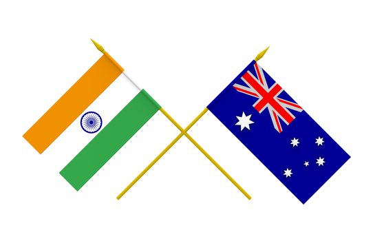 Flags of Australia and India, 3d render, isolated