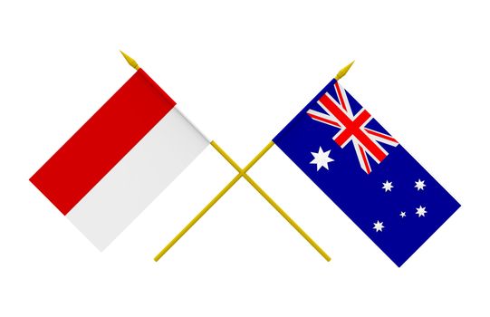Flags of Australia and Indonesia, 3d render, isolated