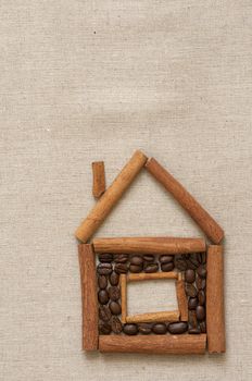 House made of cinnamon sticks and coffee beans