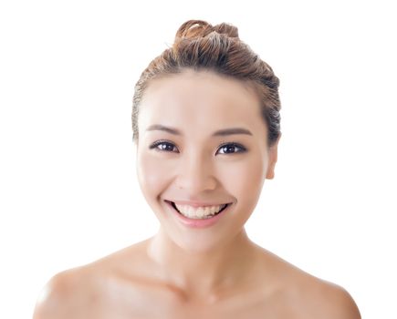 Asian beauty face closeup portrait with clean and fresh elegant lady.