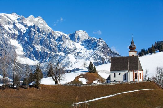 Bbeautiful winter view of church in Austria.