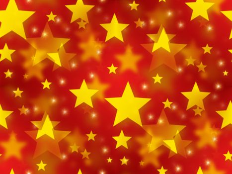 Golden christmas stars on a seamless red background.