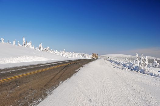 snow Dalton highway in alaska in winter