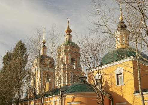 Forty Martyrs Church and bell tower of Novospasski Monastery in Moscow on a clear autumn day