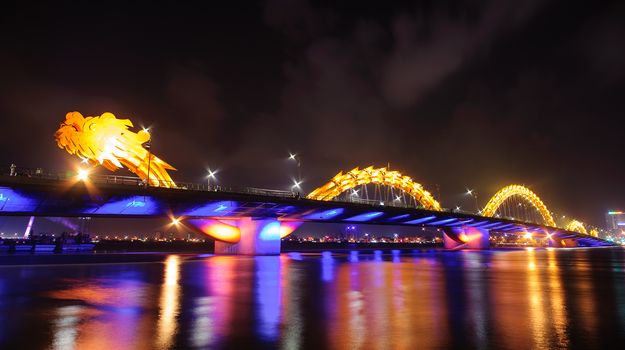 Dragon bridge by night, in Danang city, Central of Viet Nam, SouthEast Asia
