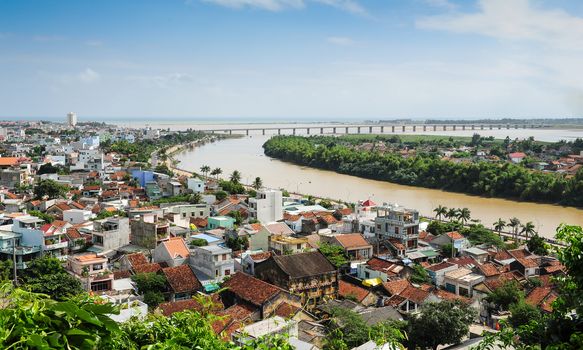 TUYHOA CITY - DECEMBER 16: TuyHoa city & Da Rang river seeing by Nhan mountain view December 16 2012 in PhuYen province,  Vietnam.