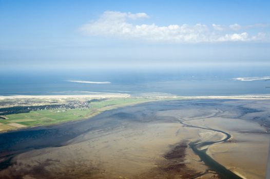 Aerial view from the Schleswig-Holstein Wadden Sea National Park in Germany
