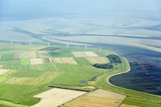 Aerial view from the Schleswig-Holstein Wadden Sea National Park in Germany