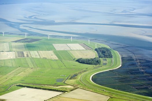 Aerial view from the Schleswig-Holstein Wadden Sea National Park in Germany