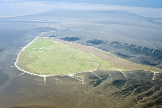 Aerial view from the Schleswig-Holstein Wadden Sea National Park in Germany