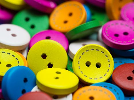 Macro closeup shot of a collection of vibrant buttons