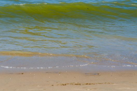 Beach, sand, sun and sea, view from the beach on a wave.