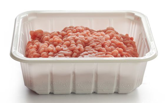 Fresh minced meat in the white plastic box