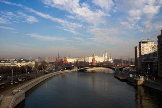 Moscow, Russia - October 30, 2014. Smog over Moscow's view of the Kremlin