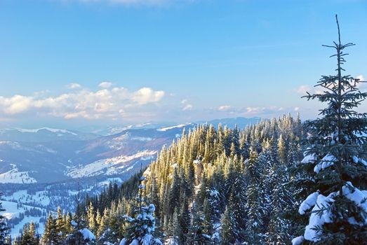 Winter mountain landscape in Romanian Carpathians.