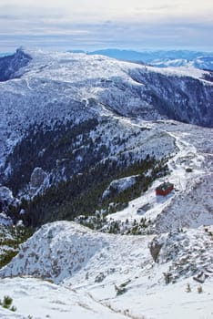 Snow covered mountains in Romanian Carpathians.