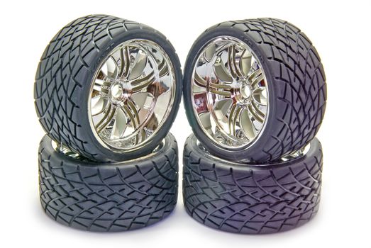 Four street tyres for a radio controlled car