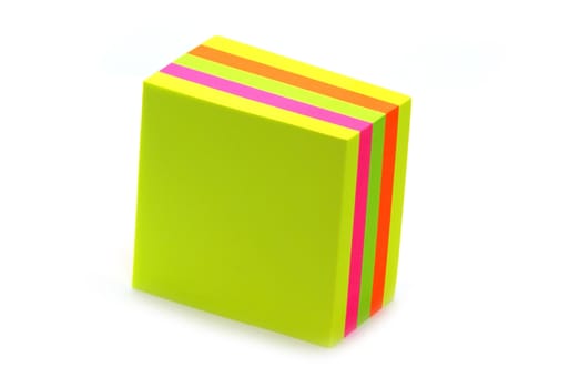Stack of post its on a white background.