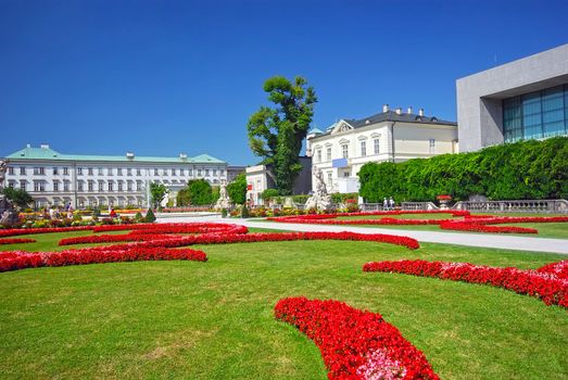 Beautiful Mirabell garden in Salzburg, summer view.