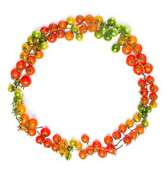 Healthy eating cherry tomatoes circle shape concept on white