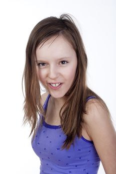 studio portrait of a pretty, eleven years old girl