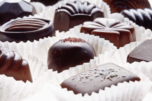 assortment of delicious dark chocolate pralines