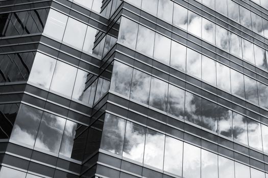 Office glass windows with beautiful reflection in Hong Kong, Asia.