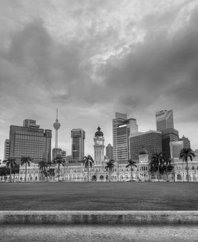 Malaysia city skyline with famous buildings, towers and skyscraper in Kuala Lumpur, Asia.
