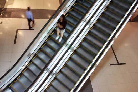 Elevator in shopping malls,with sllow shutter