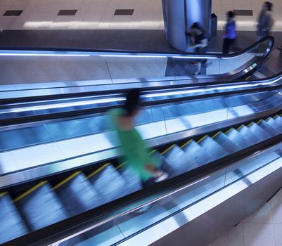 Elevator in shopping malls,with sllow shutter