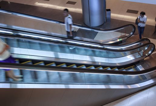 Elevator in shopping malls,with sllow shutter