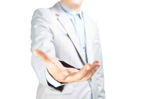 Business male hand showing something on white Background with clipping path