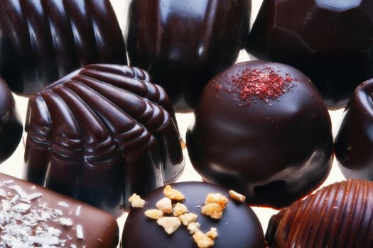 assortment of delicious dark chocolate belgian pralines